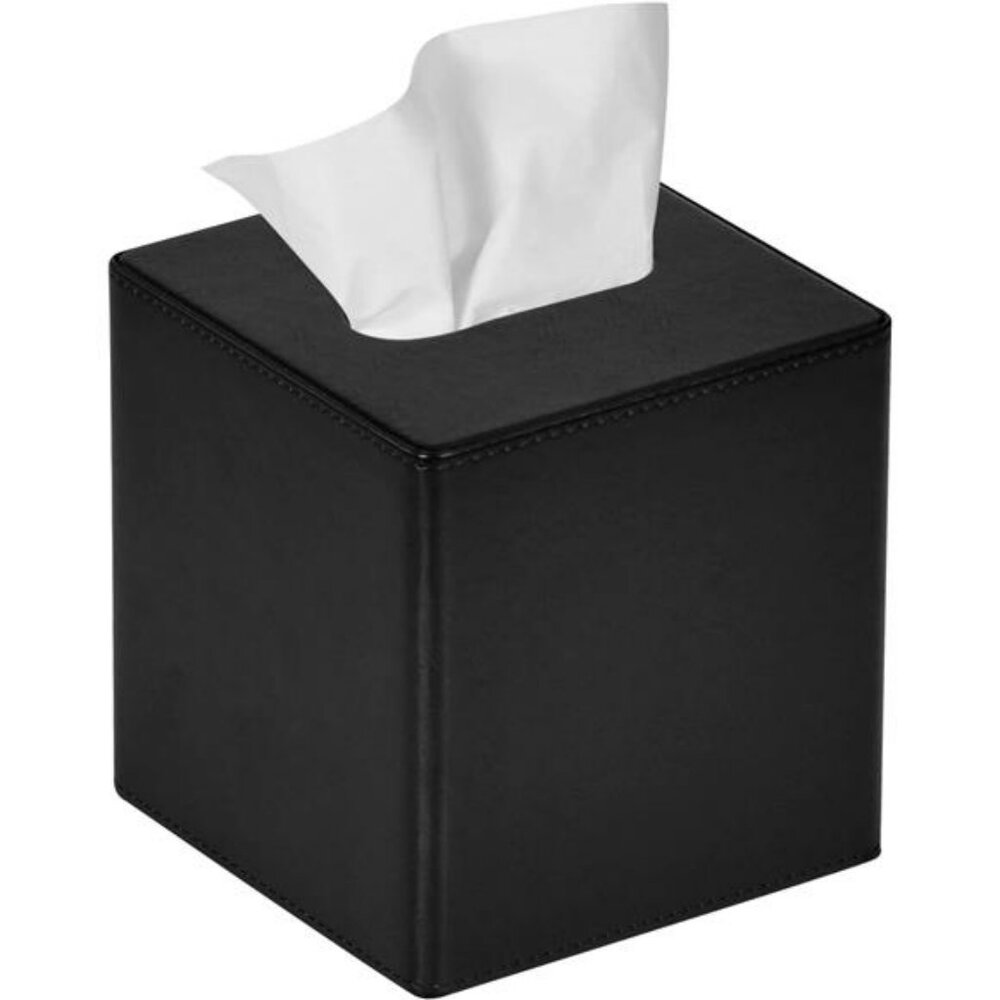 Black PU leather square tissue box cover holder for bathroom bedroom office deco